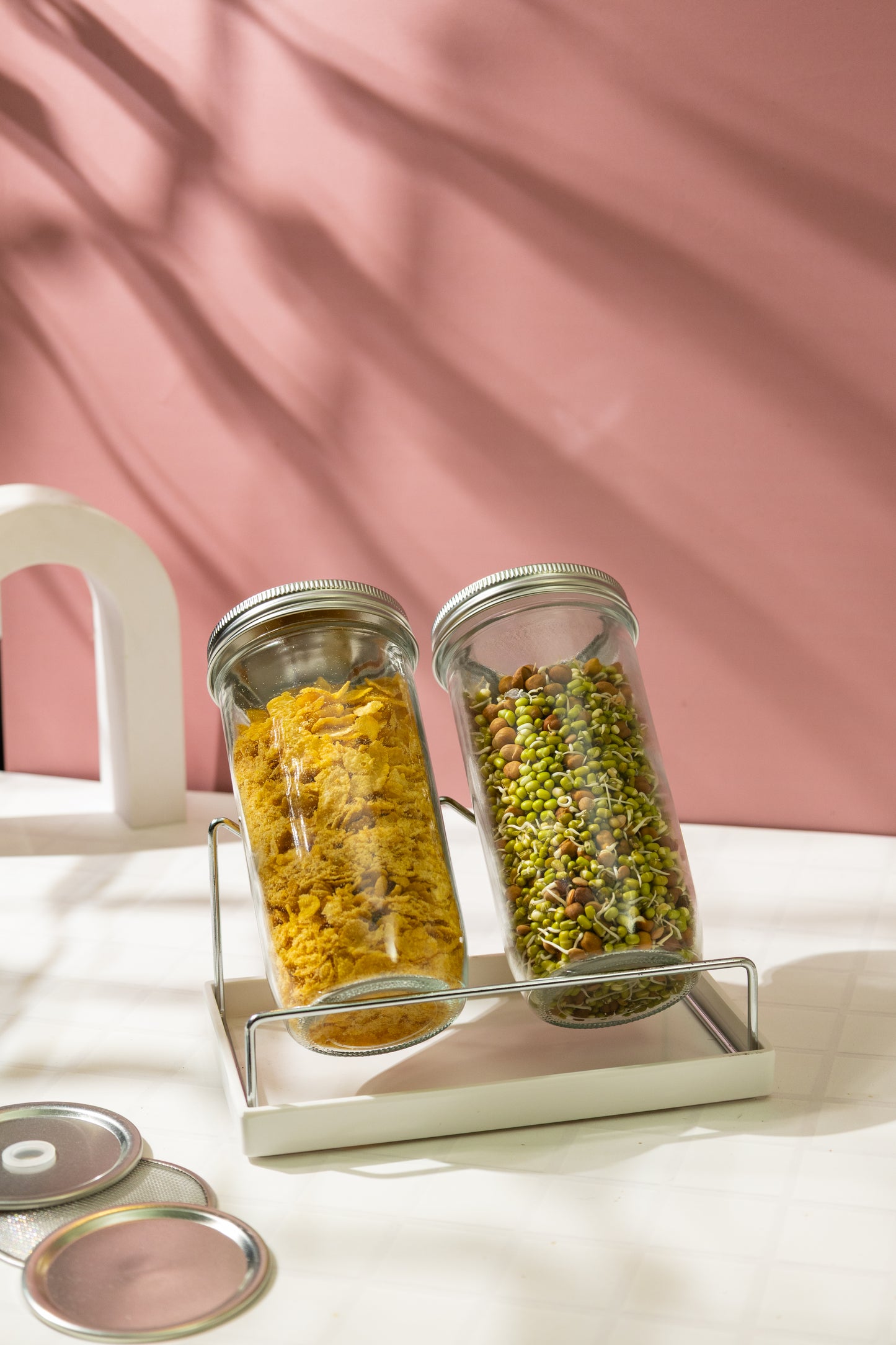 3-in-1 Multi-Purpose Glass Jar with Interchangeable Lids set of 2
