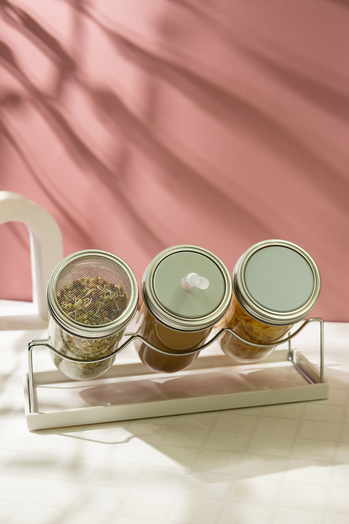 3-in-1 Multi-Purpose Glass Jar with Interchangeable Lids Set of 3