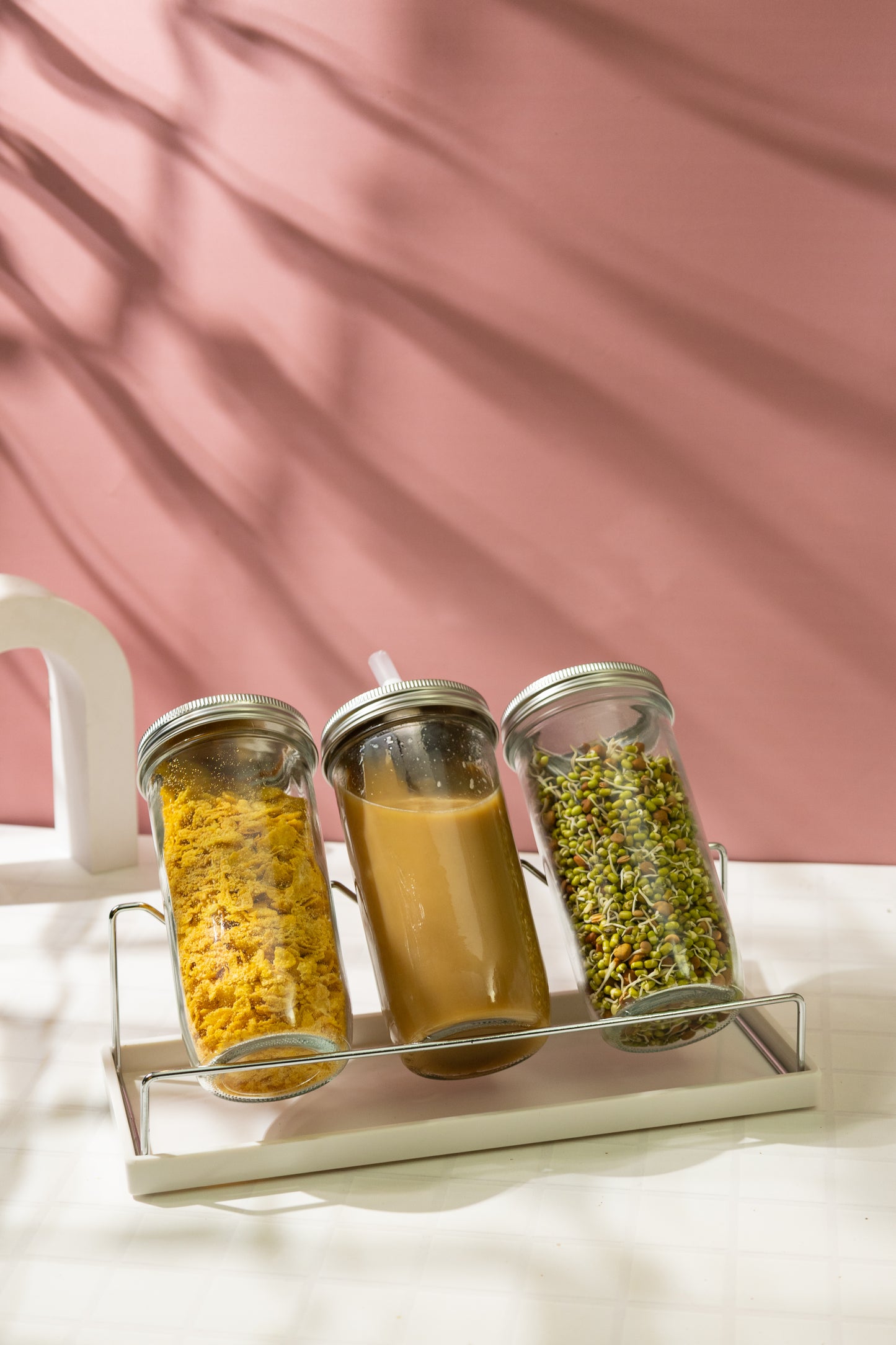 3-in-1 Multi-Purpose Glass Jar with Interchangeable Lids Set of 3