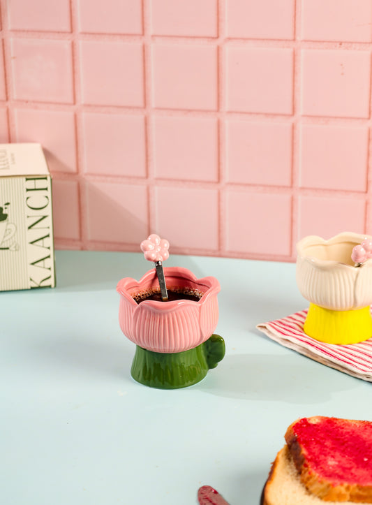 GREEN PETAL CUP  WITH  SPOON 330 ML