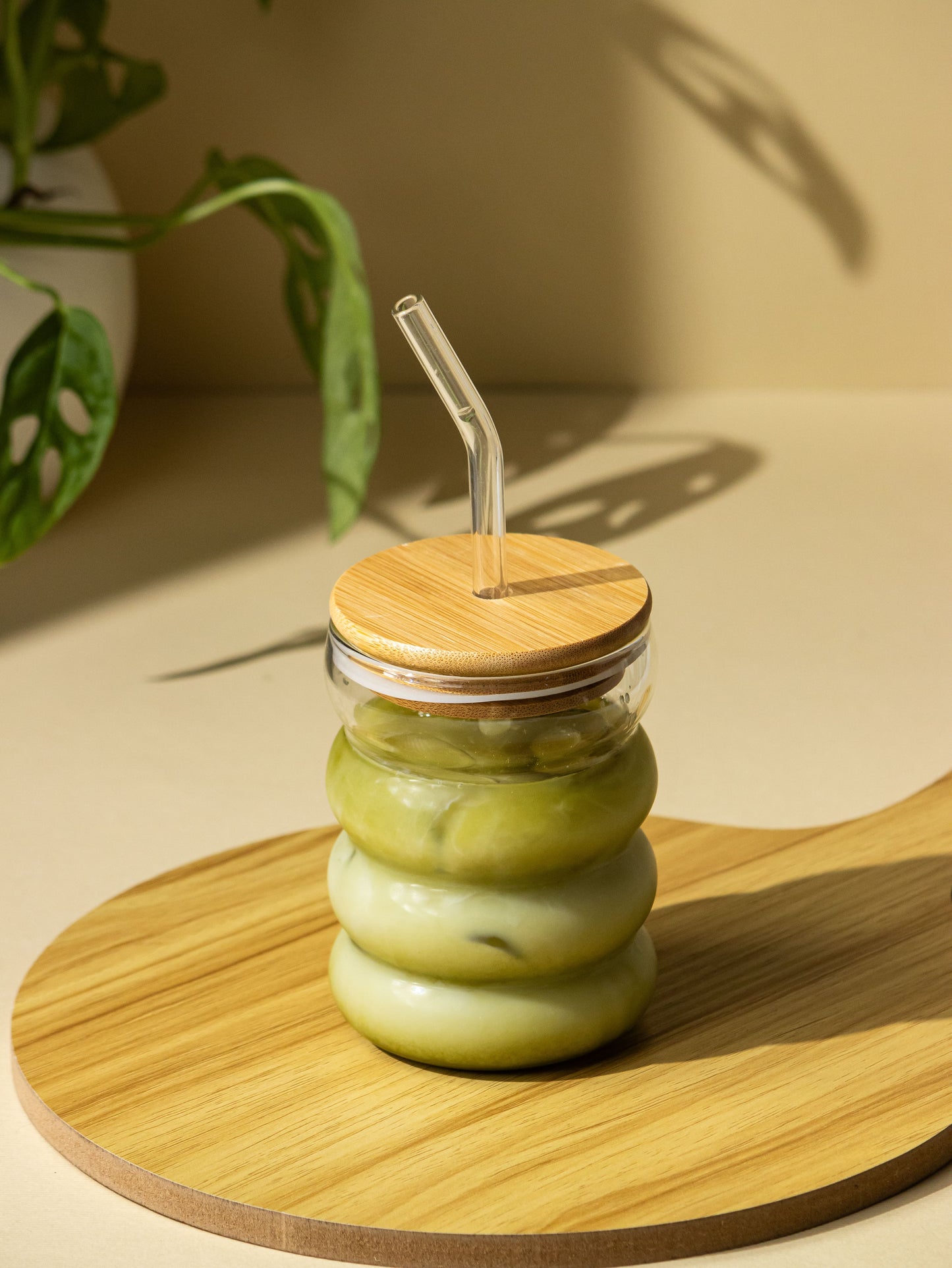 Glass Jar with Wooden Lid and Glass Straw - 300 ML - Kaanch