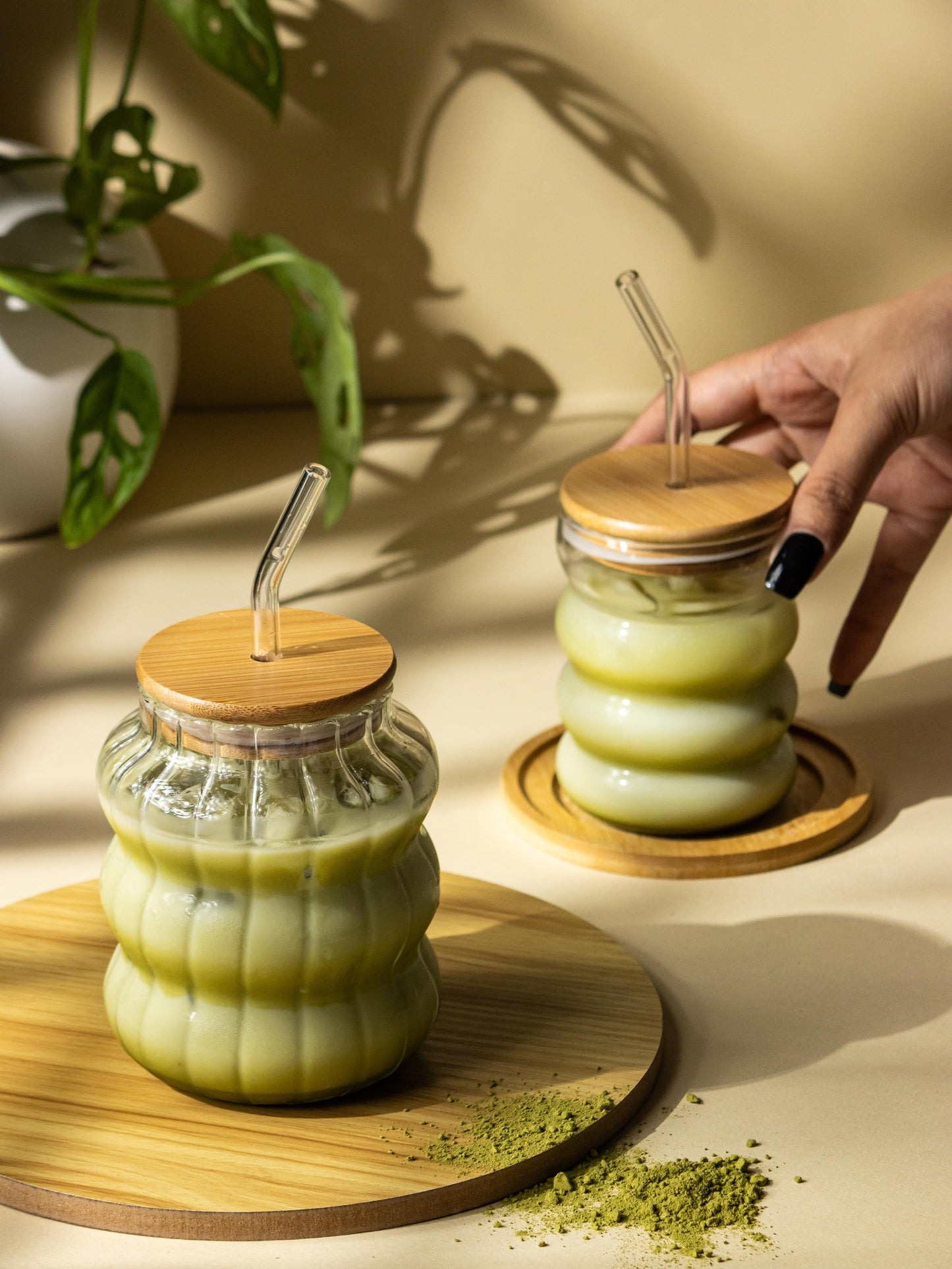 Glass Jar with Wooden Lid and Glass Straw - 300 ML - Kaanch