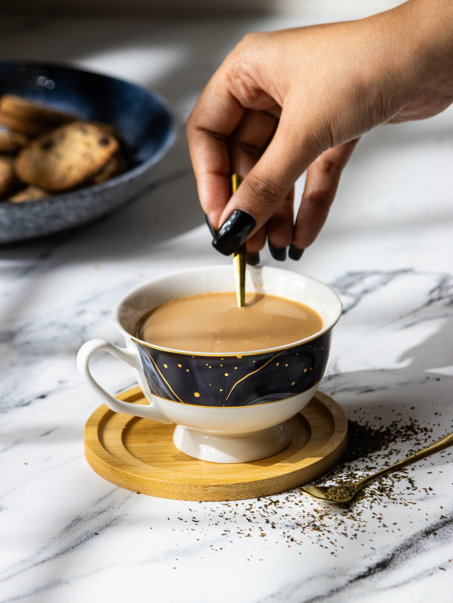 Japanese Tea Cup with Golden Spoon and Coaster - 150 ML - Kaanch