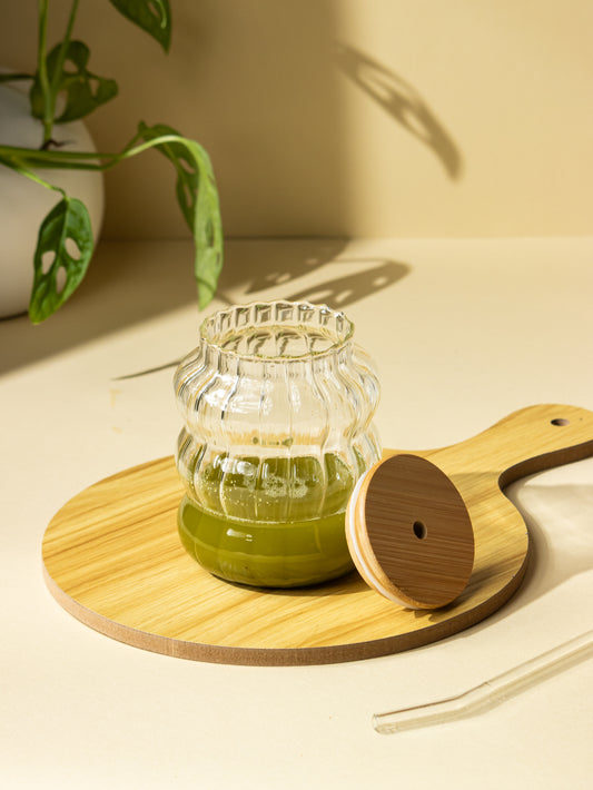 Glass Jar with Wooden Lid and Glass Straw - 600 ML - Kaanch