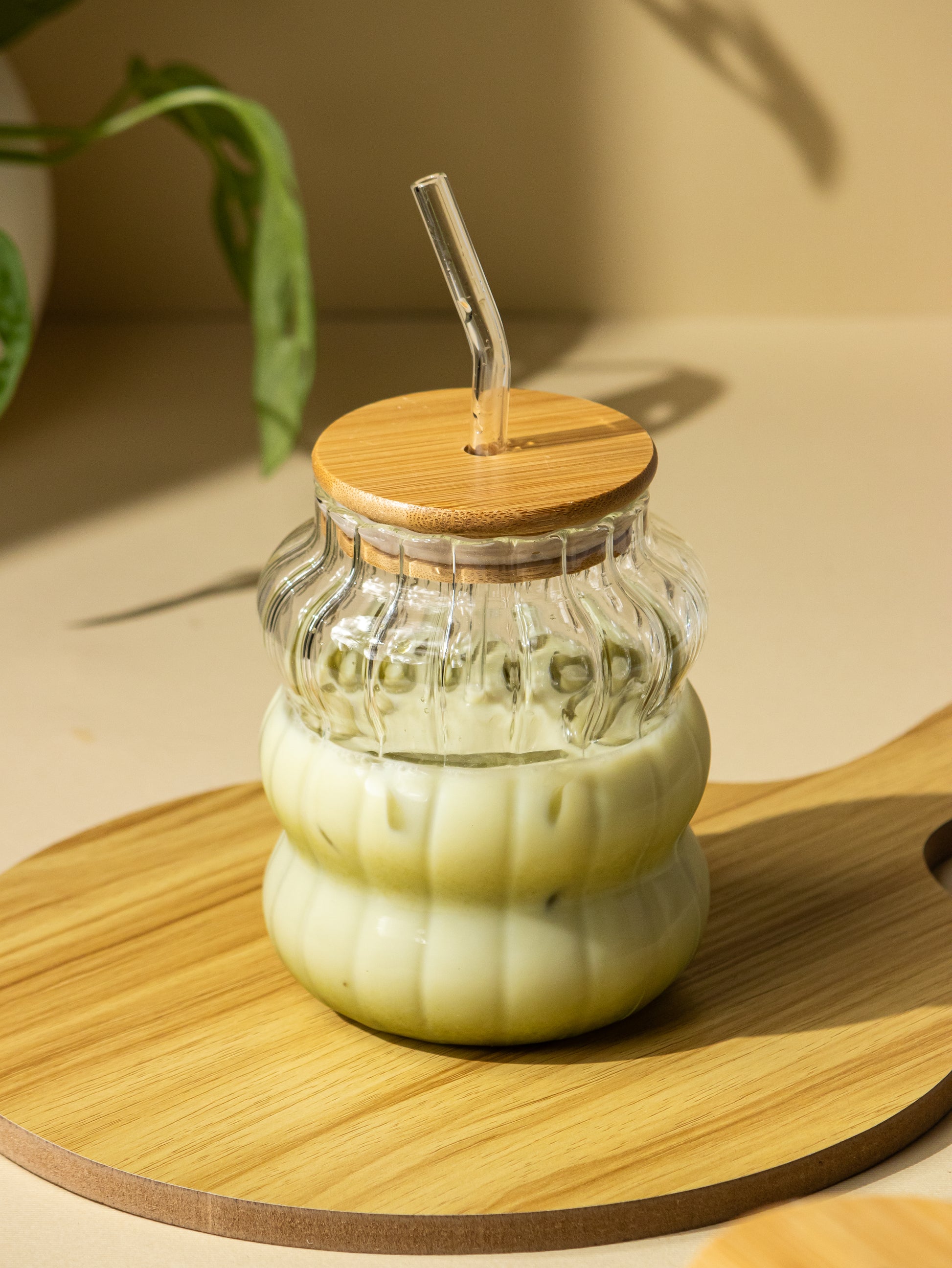 Glass Jar with Wooden Lid and Glass Straw - 600 ML - Kaanch